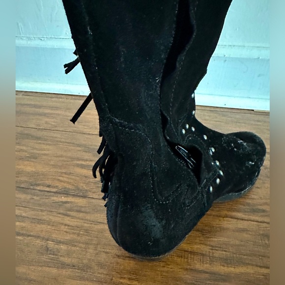 Over-the-Knee Black Leather/Suede Fringe Studded Cowboy Boots, Sz: 7 - Picture 10 of 10